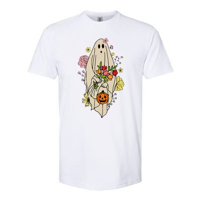 Vintage Cute Floral Ghost Halloween Pumpkin Costume Funny Softstyle CVC T-Shirt