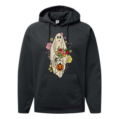 Vintage Cute Floral Ghost Halloween Pumpkin Costume Funny Performance Fleece Hoodie