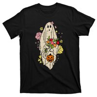 Vintage Cute Floral Ghost Halloween Pumpkin Costume Funny T-Shirt