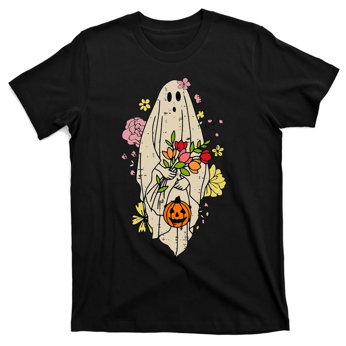 Vintage Cute Floral Ghost Halloween Pumpkin Costume Funny T-Shirt