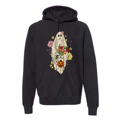 Vintage Cute Floral Ghost Halloween Pumpkin Costume Funny Premium Hoodie