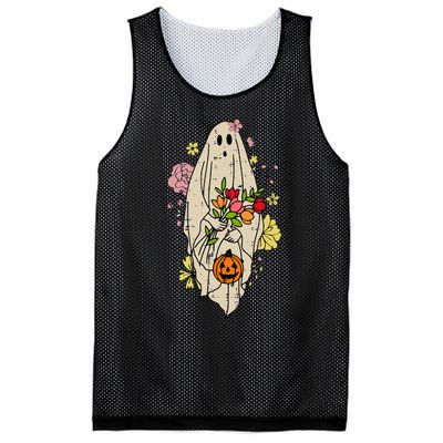 Vintage Cute Floral Ghost Halloween Pumpkin Costume Funny Mesh Reversible Basketball Jersey Tank