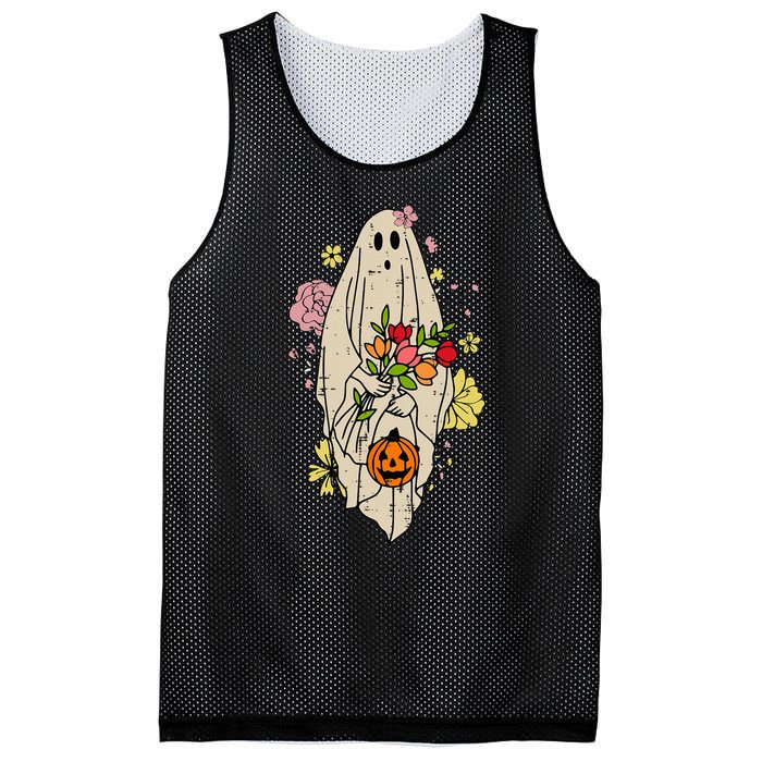 Vintage Cute Floral Ghost Halloween Pumpkin Costume Funny Mesh Reversible Basketball Jersey Tank