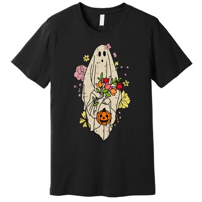 Vintage Cute Floral Ghost Halloween Pumpkin Costume Funny Premium T-Shirt