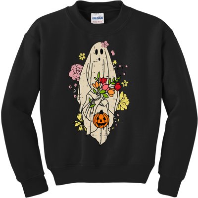 Vintage Cute Floral Ghost Halloween Pumpkin Costume Funny Kids Sweatshirt