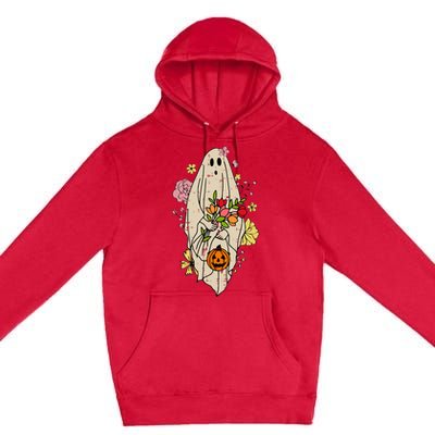 Vintage Cute Floral Ghost Halloween Pumpkin Costume Funny Premium Pullover Hoodie