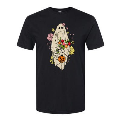 Vintage Cute Floral Ghost Halloween Pumpkin Costume Funny Softstyle CVC T-Shirt