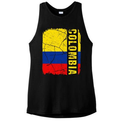 Vintage Colombian Flag Colombia Pride Roots Heritage Gift Ladies PosiCharge Tri-Blend Wicking Tank