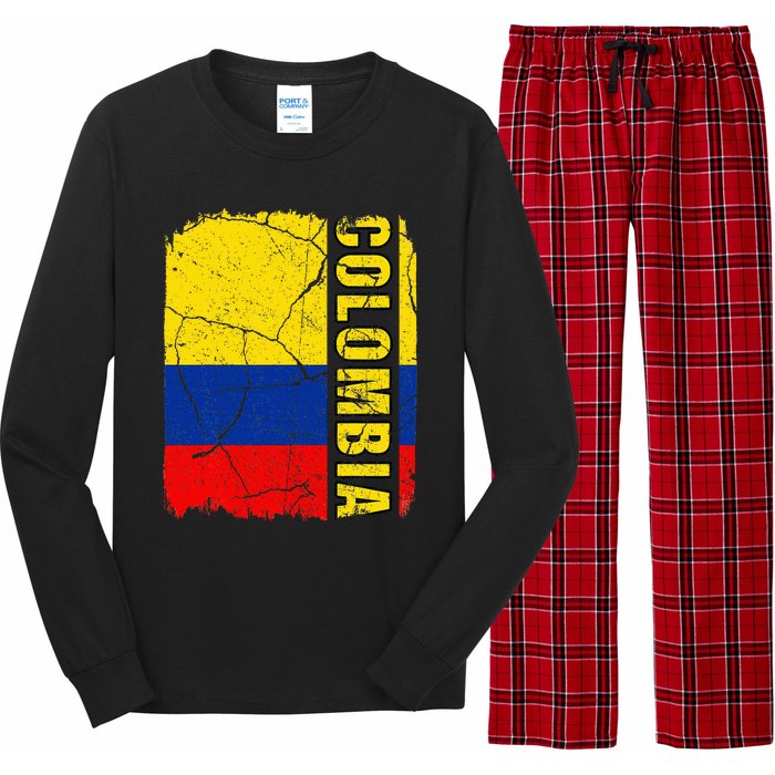 Vintage Colombian Flag Colombia Pride Roots Heritage Gift Long Sleeve Pajama Set