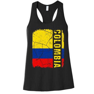 Vintage Colombian Flag Colombia Pride Roots Heritage Gift Women's Racerback Tank