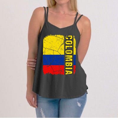 Vintage Colombian Flag Colombia Pride Roots Heritage Gift Women's Strappy Tank