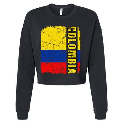 Vintage Colombian Flag Colombia Pride Roots Heritage Gift Cropped Pullover Crew