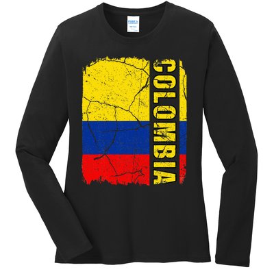 Vintage Colombian Flag Colombia Pride Roots Heritage Gift Ladies Long Sleeve Shirt