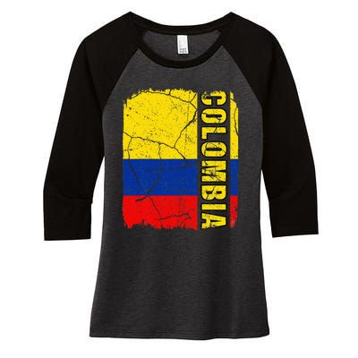 Vintage Colombian Flag Colombia Pride Roots Heritage Gift Women's Tri-Blend 3/4-Sleeve Raglan Shirt