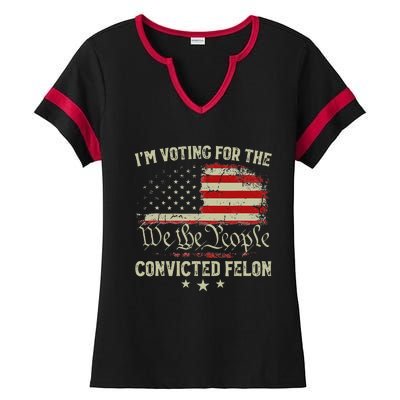 Voting Convicted Felon Trump 2024 Us Flag Ladies Halftime Notch Neck Tee