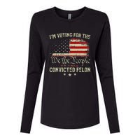 Voting Convicted Felon Trump 2024 Us Flag Womens Cotton Relaxed Long Sleeve T-Shirt