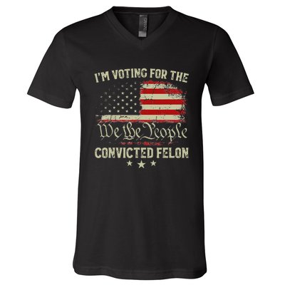 Voting Convicted Felon Trump 2024 Us Flag V-Neck T-Shirt