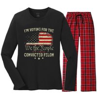 Voting Convicted Felon Trump 2024 Us Flag Women's Long Sleeve Flannel Pajama Set 