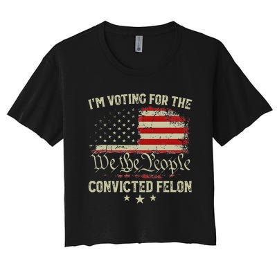 Voting Convicted Felon Trump 2024 Us Flag Women's Crop Top Tee