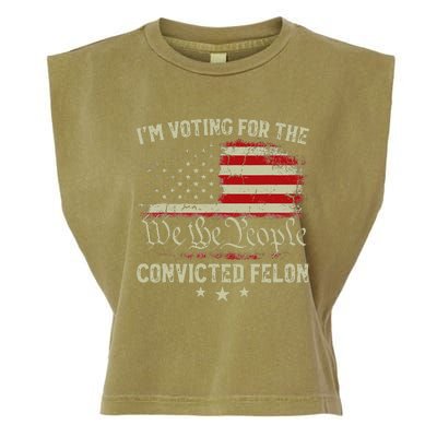 Voting Convicted Felon Trump 2024 Us Flag Garment-Dyed Women's Muscle Tee