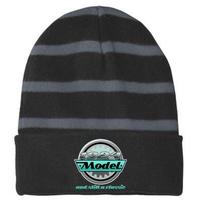 Vintage Car Gear 1924 Model And Still A Classic 100th Birthday Striped Beanie with Solid Band