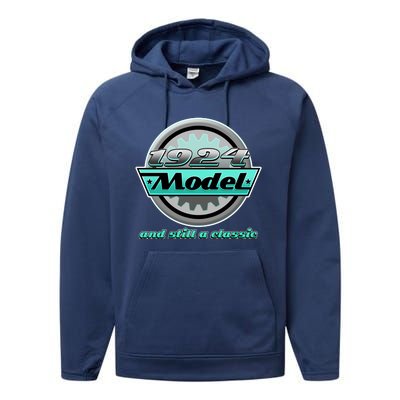 Vintage Car Gear 1924 Model And Still A Classic 100th Birthday Performance Fleece Hoodie