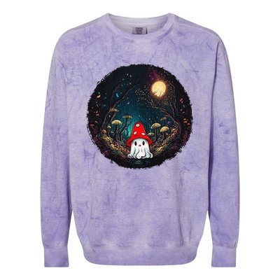 Vintage Cute Ghost Mushroom Forest Halloween Gothic Painting Colorblast Crewneck Sweatshirt