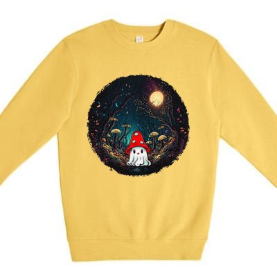 Vintage Cute Ghost Mushroom Forest Halloween Gothic Painting Premium Crewneck Sweatshirt