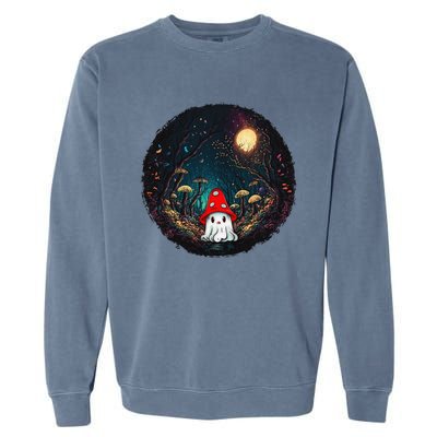 Vintage Cute Ghost Mushroom Forest Halloween Gothic Painting Garment-Dyed Sweatshirt