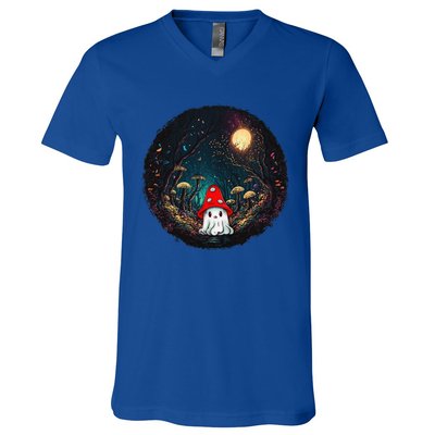 Vintage Cute Ghost Mushroom Forest Halloween Gothic Painting V-Neck T-Shirt