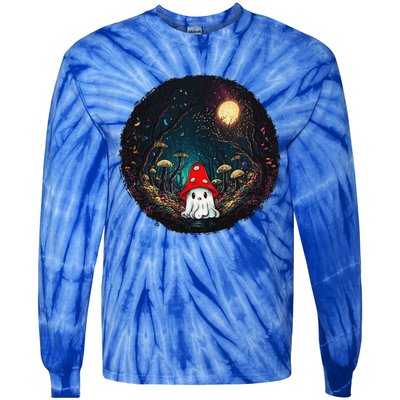 Vintage Cute Ghost Mushroom Forest Halloween Gothic Painting Tie-Dye Long Sleeve Shirt