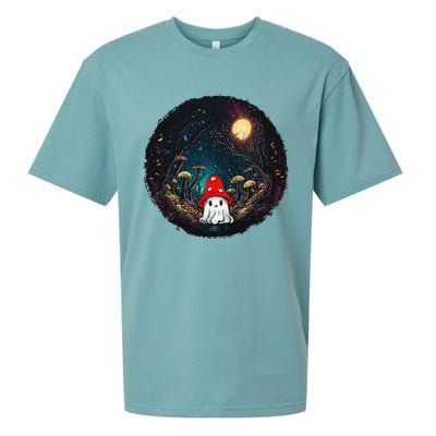 Vintage Cute Ghost Mushroom Forest Halloween Gothic Painting Sueded Cloud Jersey T-Shirt