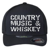 Vintage Country Gift For Men Funny Country Music & Whiskey Flexfit Unipanel Trucker Cap