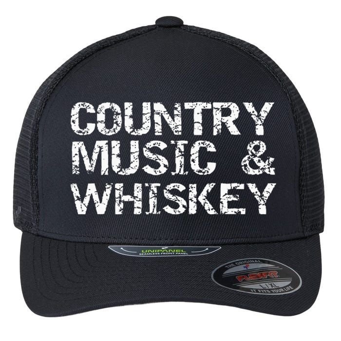 Vintage Country Gift For Men Funny Country Music & Whiskey Flexfit Unipanel Trucker Cap