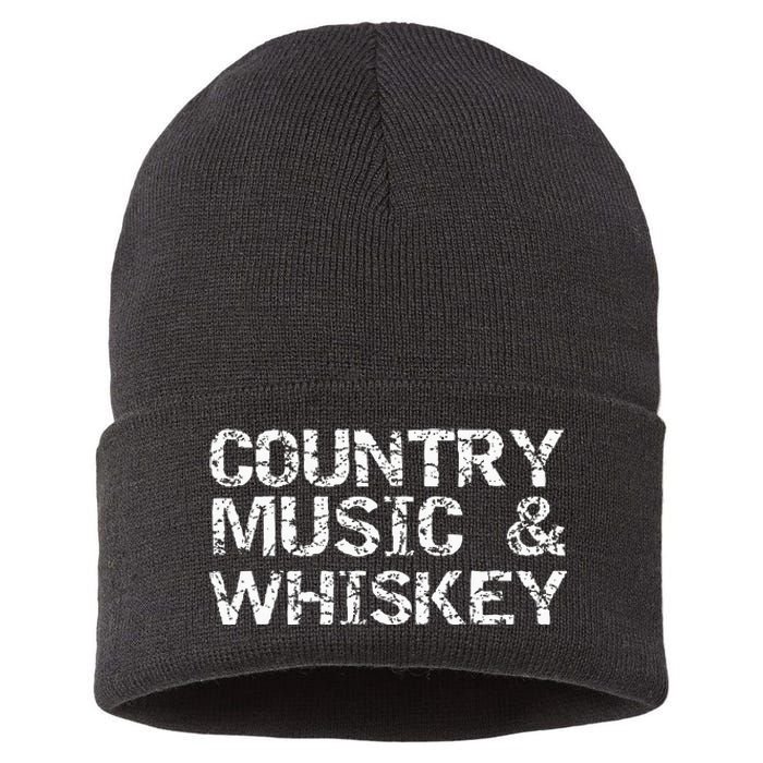 Vintage Country Gift For Men Funny Country Music & Whiskey Sustainable Knit Beanie