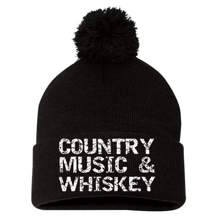 Vintage Country Gift For Men Funny Country Music & Whiskey Pom Pom 12in Knit Beanie