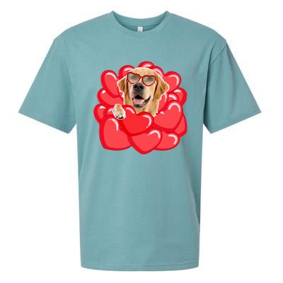 Valentines Cool Gift Dog Lover Golden Retriever Funny Gift Mom Couple Him Cute G Sueded Cloud Jersey T-Shirt