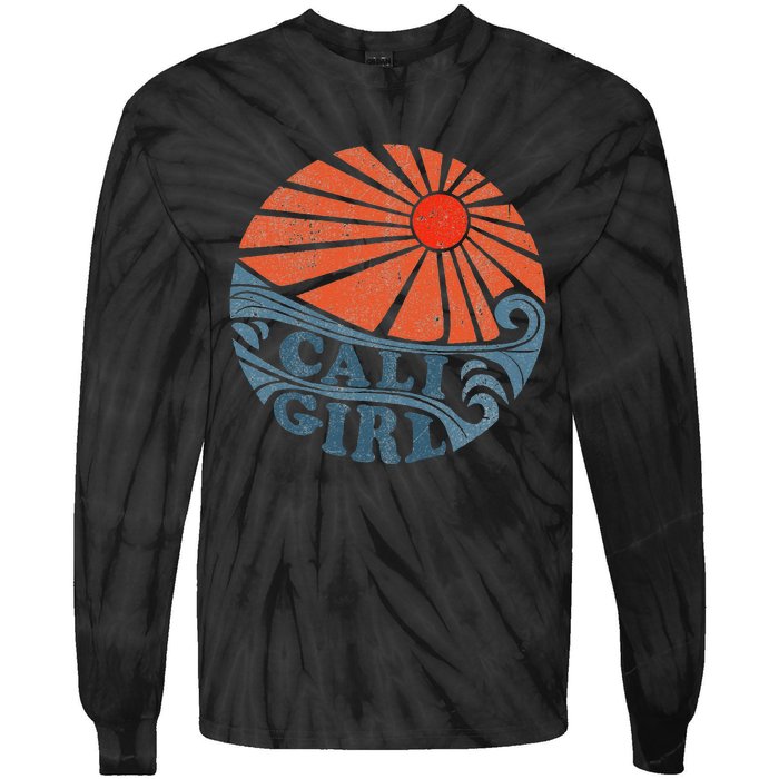 Vintage Cali Girl Retro Beach California Vacation Womens Tie-Dye Long Sleeve Shirt