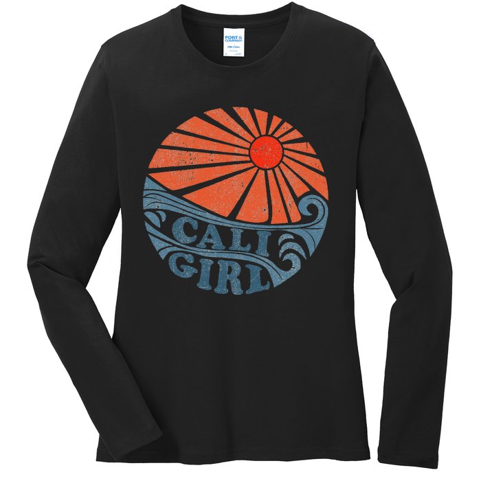 Vintage Cali Girl Retro Beach California Vacation Womens Ladies Long Sleeve Shirt