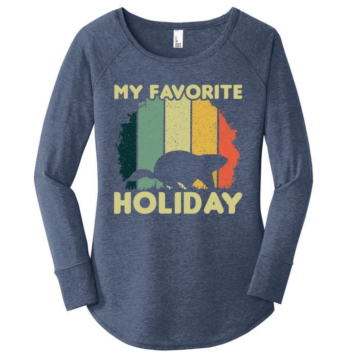 Vintage Cute Groundhog Favorite Holiday Happy Groundhog Day Women's Perfect Tri Tunic Long Sleeve Shirt