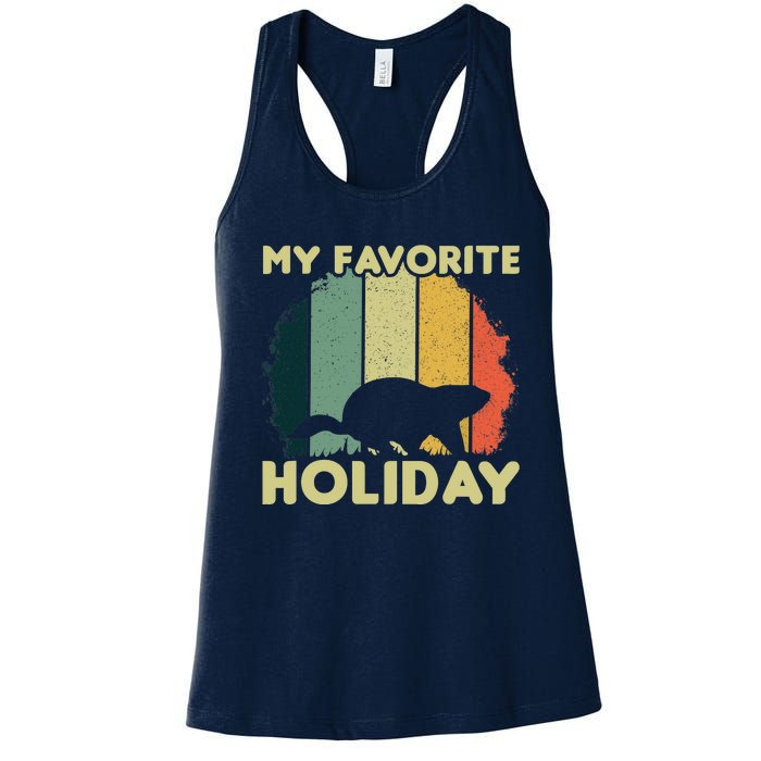 Vintage Cute Groundhog Favorite Holiday Happy Groundhog Day Women's Racerback Tank