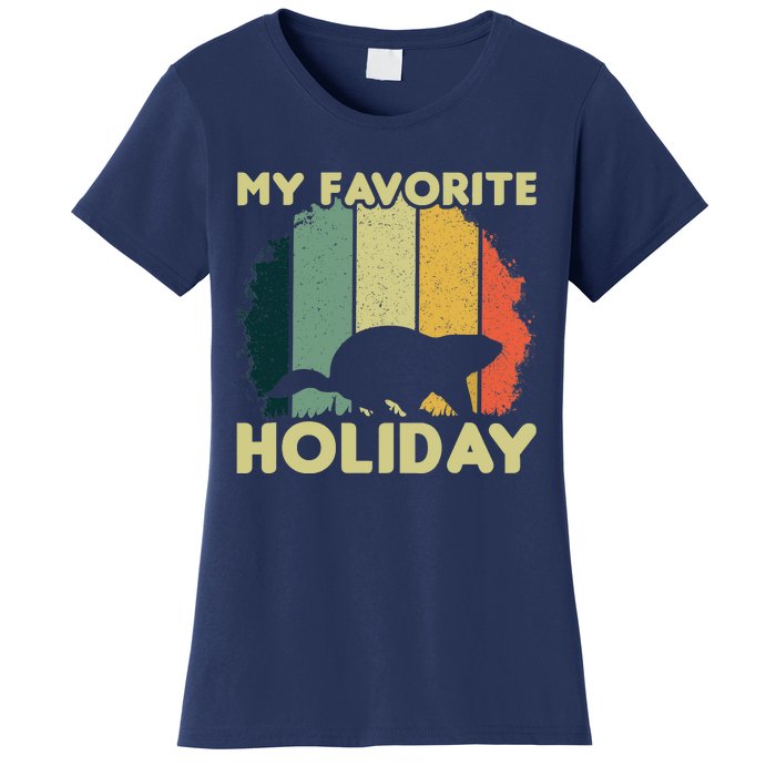 Vintage Cute Groundhog Favorite Holiday Happy Groundhog Day Women's T-Shirt