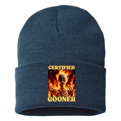 Vintage Certified Gooner Funny Cringe Hard Skeleton Meme Sustainable Knit Beanie