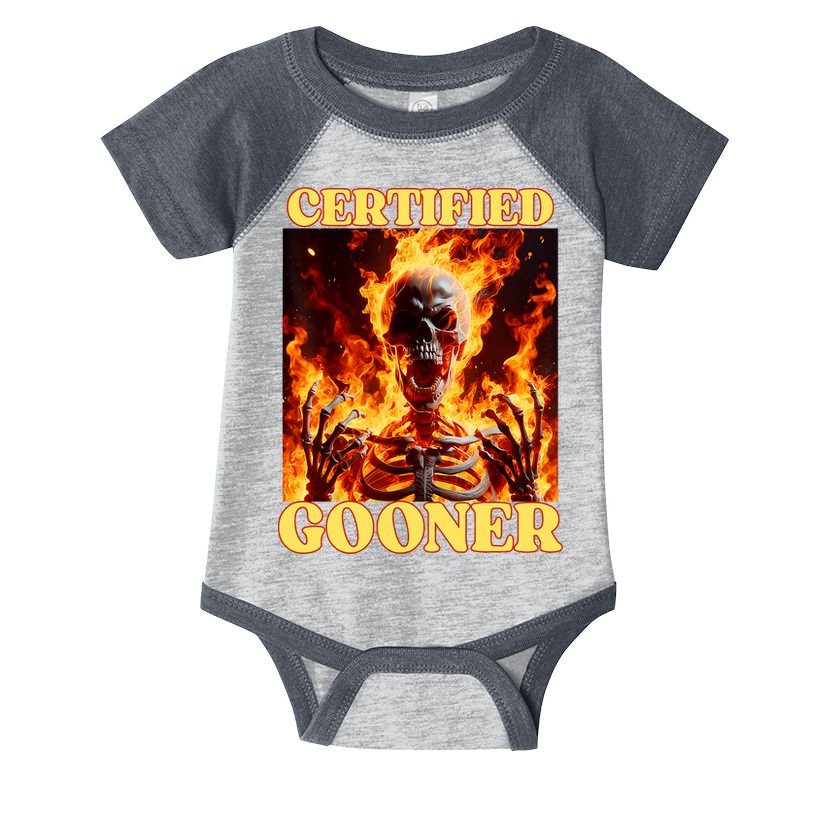 Vintage Certified Gooner Funny Cringe Hard Skeleton Meme Infant Baby Jersey Bodysuit