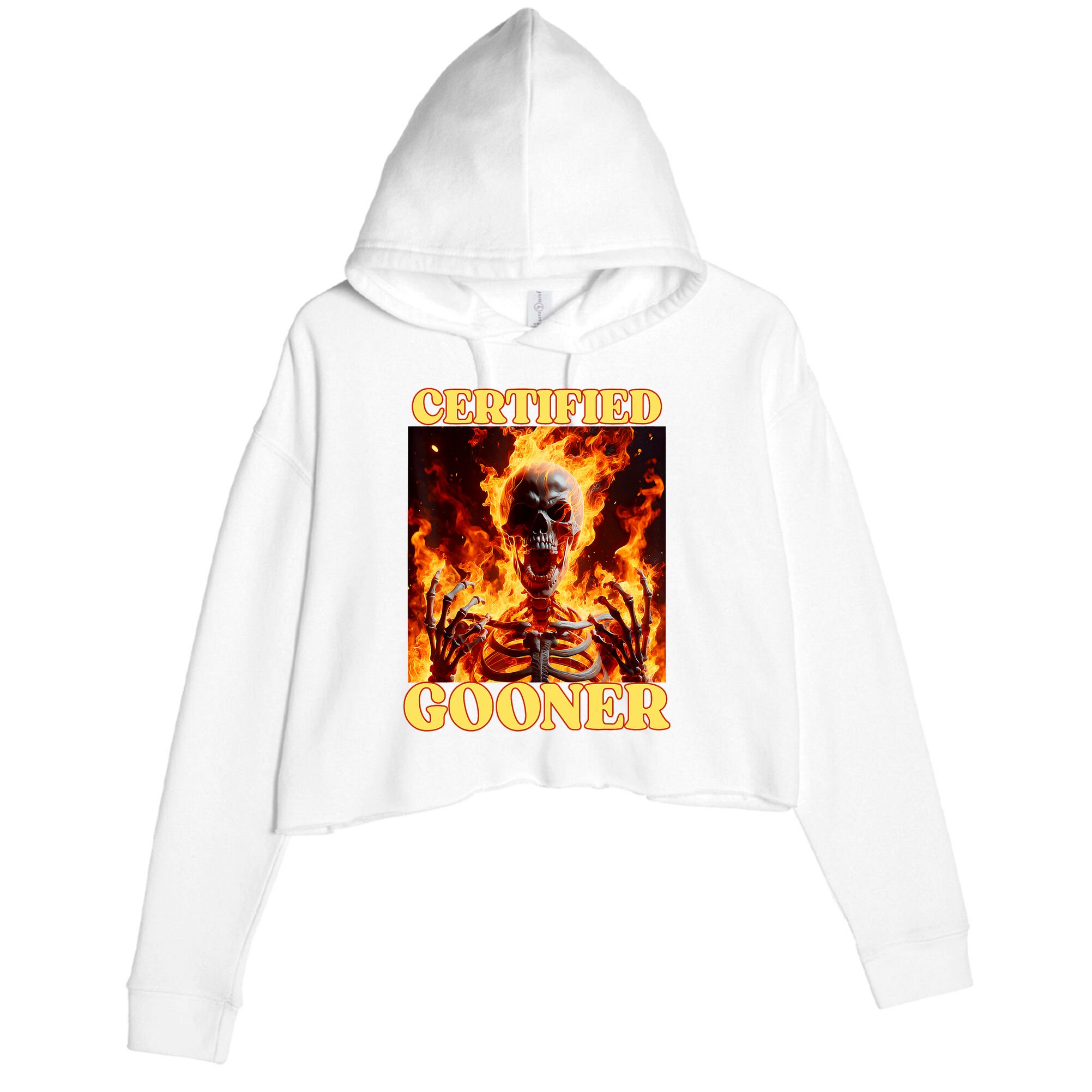 Vintage Certified Gooner Funny Cringe Hard Skeleton Meme Crop Fleece Hoodie