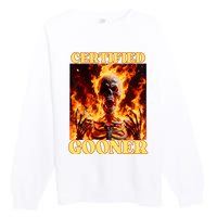 Vintage Certified Gooner Funny Cringe Hard Skeleton Meme Premium Crewneck Sweatshirt