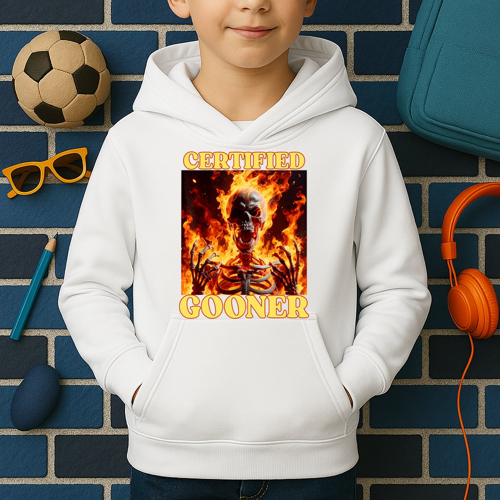 Vintage Certified Gooner Funny Cringe Hard Skeleton Meme Kids Hoodie