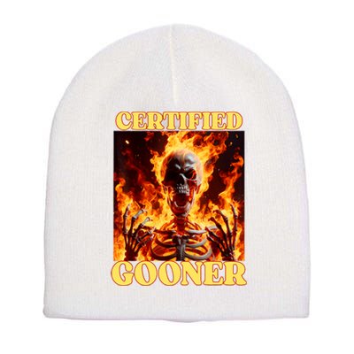 Vintage Certified Gooner Funny Cringe Hard Skeleton Meme Short Acrylic Beanie