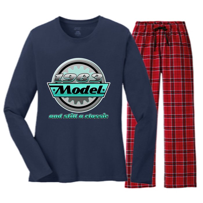 Vintage Car Gear 1963 Model And Still A Classic 60th Birthday Women's Long Sleeve Flannel Pajama Set 