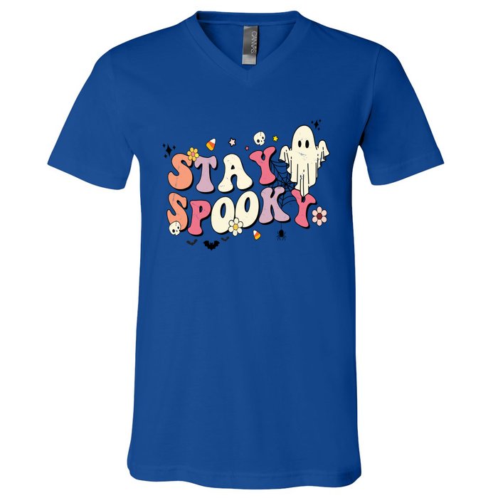 Vintage Cute Ghost Halloween Gift Retro Stay Spooky Party Gift V-Neck T-Shirt